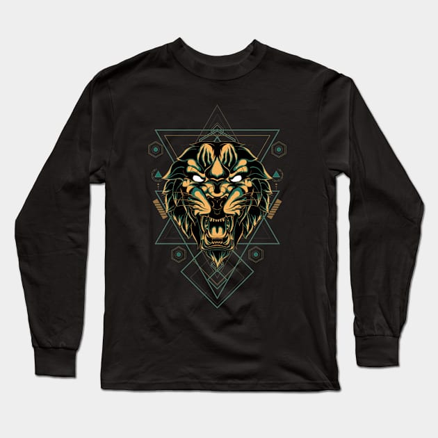 Geometric Fierce Lion Long Sleeve T-Shirt by Disentangled